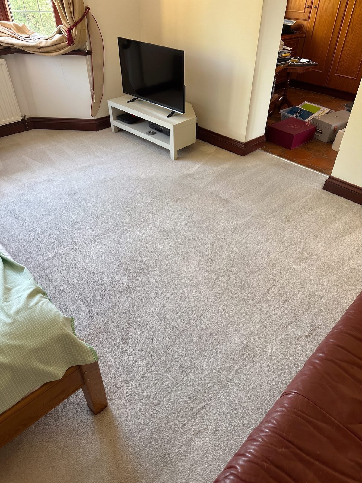 The same living room carpet after professional cleaning