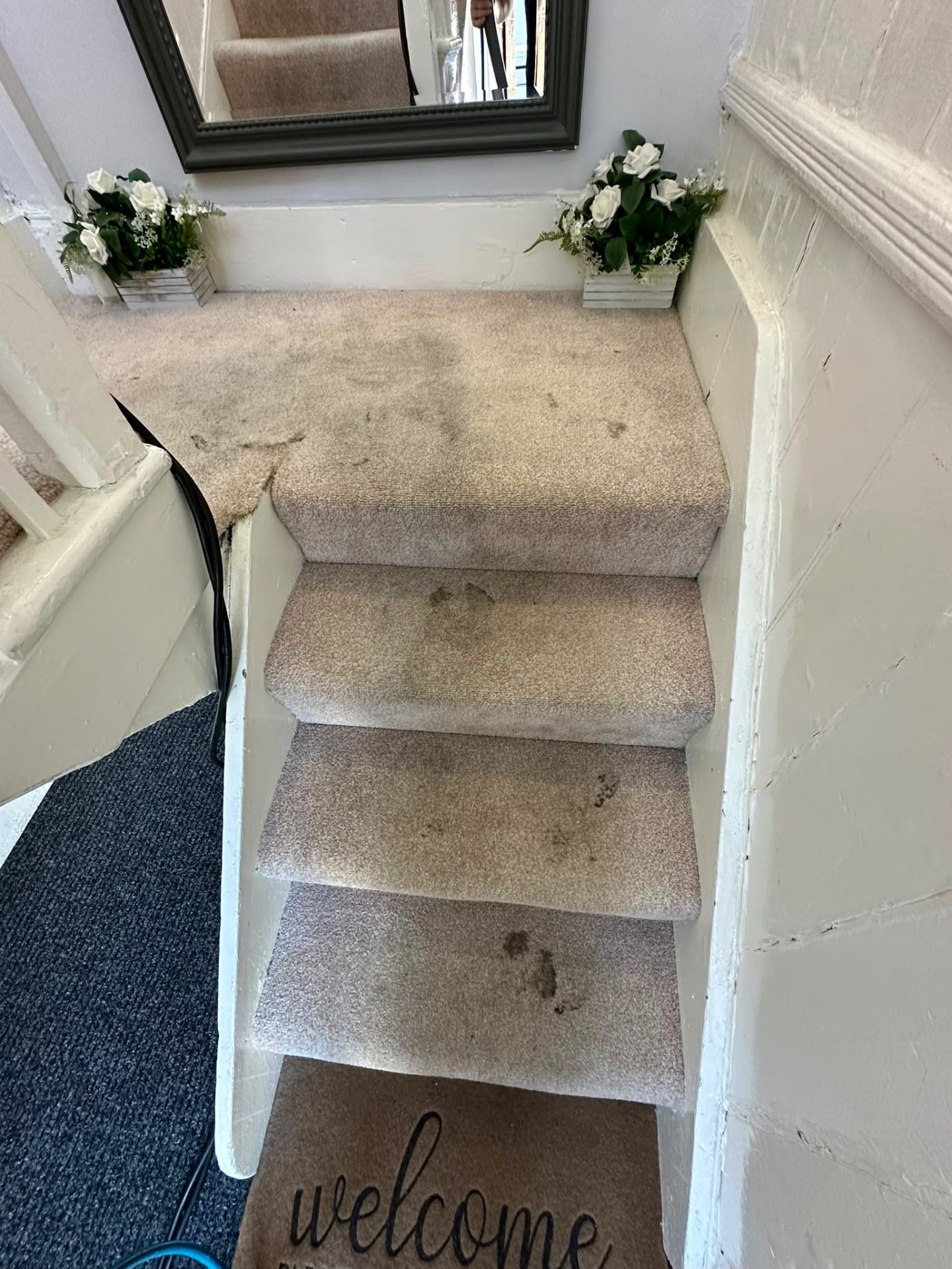 Hallway stairs deep cleaned — before